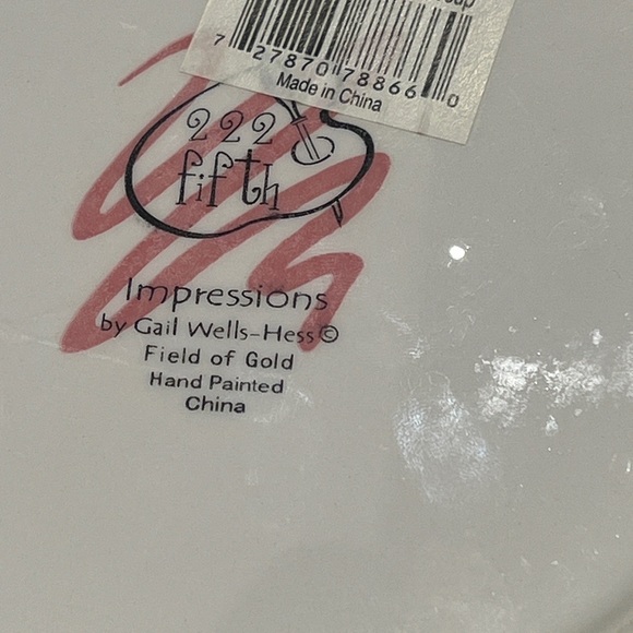 222 Fifth Impressions 9” Pasta Bowls By Gail Wells-Hess Field of Gold Set 2 NWT - Picture 6 of 7